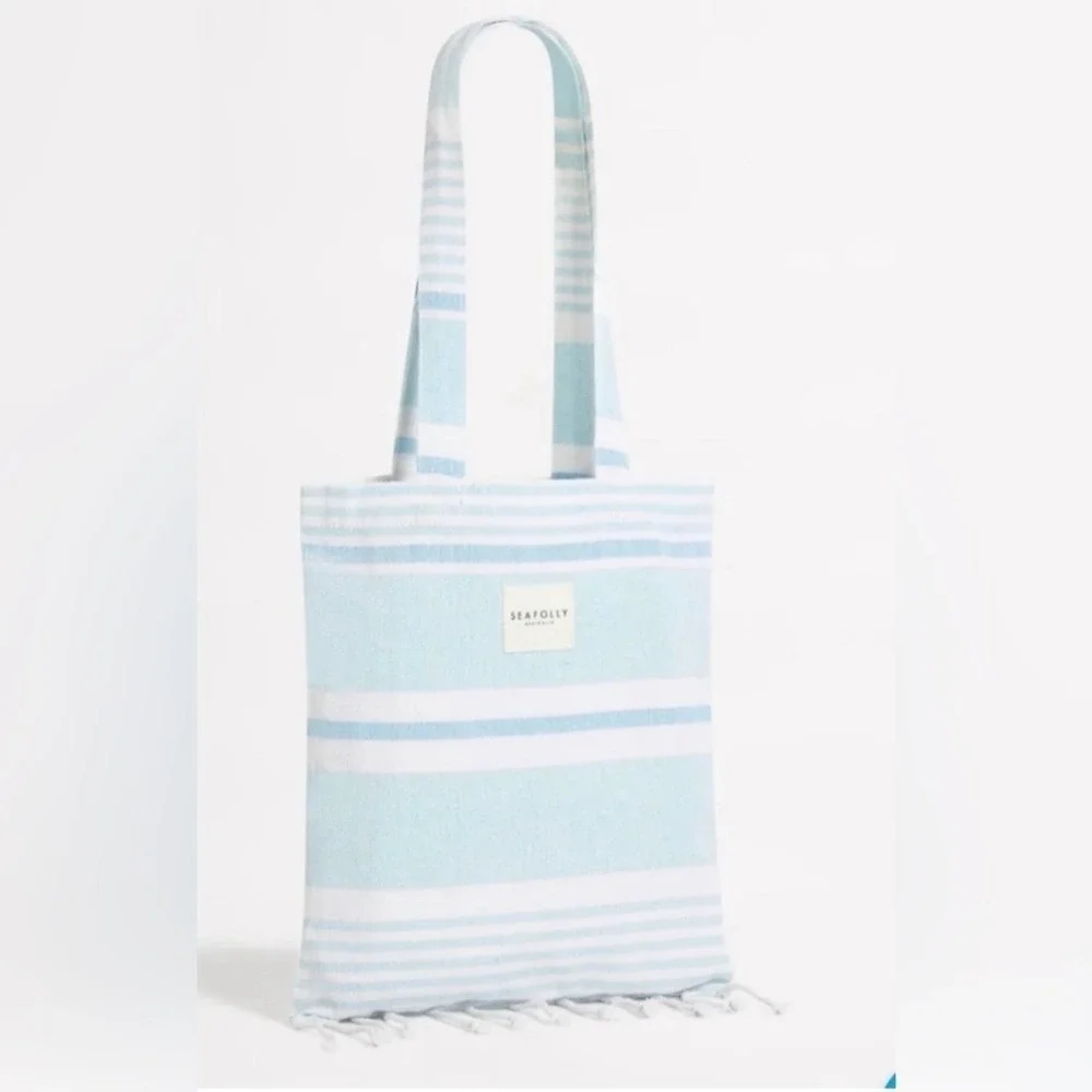 Seafolly Australia Turkish Towel‎ Set Blue Mist Stripe Beach Bag NEW